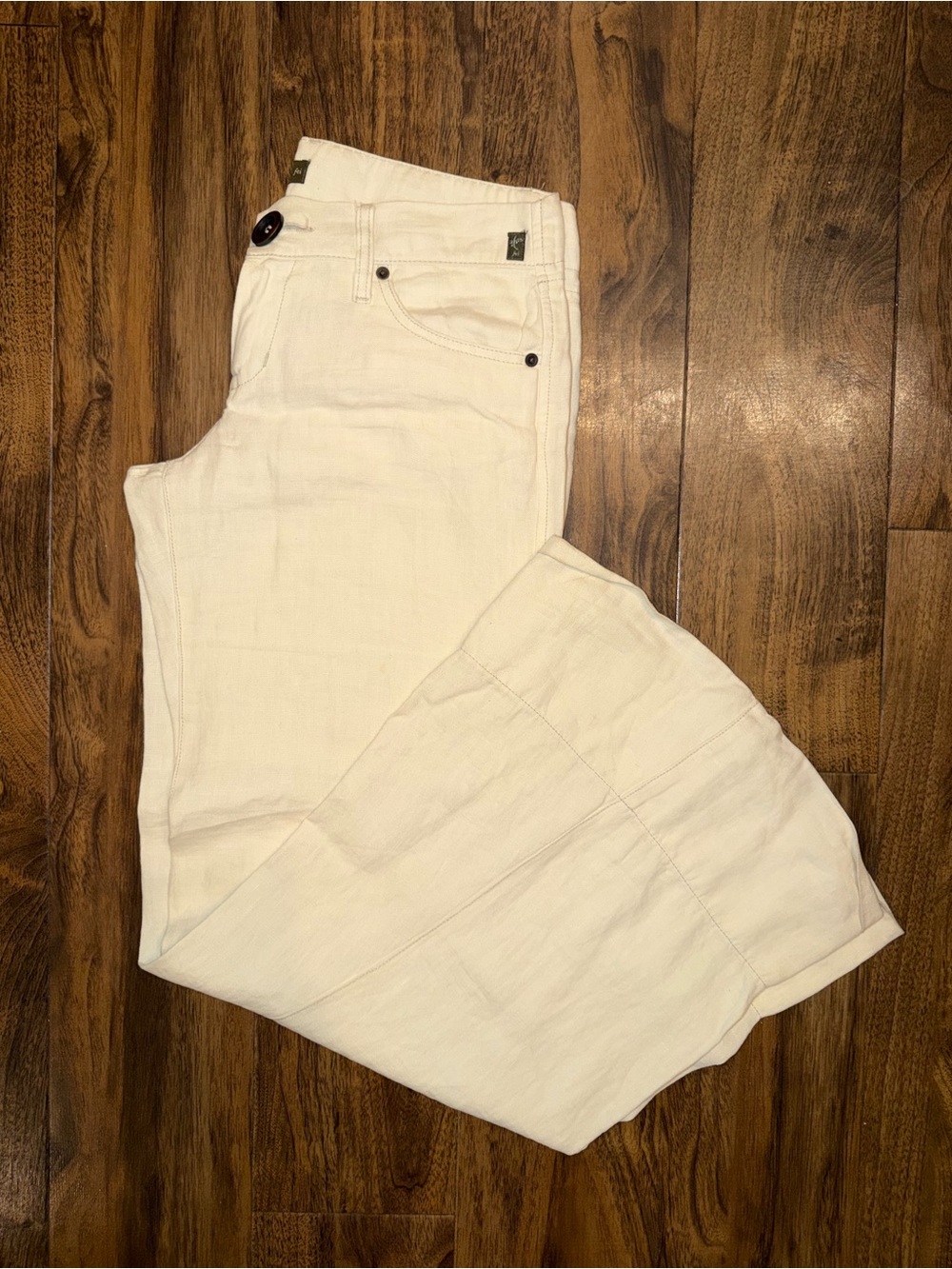 White Wide Leg Linen Pants in Cream